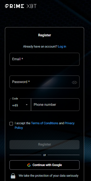 primexbt signing up and account creation